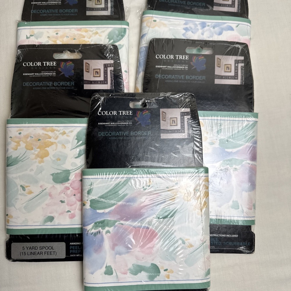 Color Tree Designs Watercolor Floral Wall Border 5 Spools 25yd SILX4970 Pastel - Picture 6 of 8